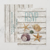 Elegante dock houten schelpen strand bruiloft RSVP Uitnodiging Briefkaart (Voorkant / Achterkant)