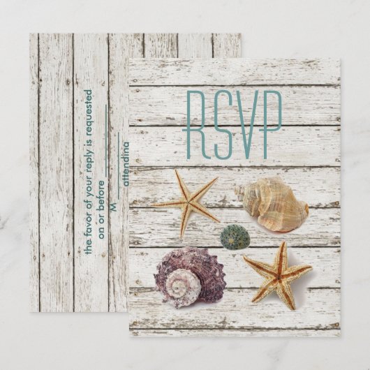 Elegante dock houten schelpen strand bruiloft RSVP Uitnodiging Briefkaart (Voorkant / Achterkant)