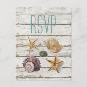 Elegante dock houten schelpen strand bruiloft RSVP Uitnodiging Briefkaart (Voorkant)