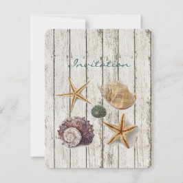 elegante dok houten schelpen strand bruiloft kaart