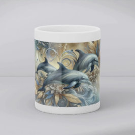 Elegante dolfijnen met gouden bloemengolven koffiemok