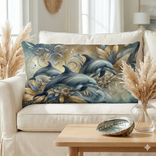 Elegante dolfijnen met gouden bloemengolven kussen