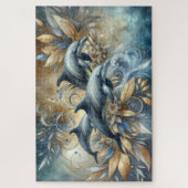 Elegante dolfijnen met gouden bloemengolven legpuzzel (Verticaal)