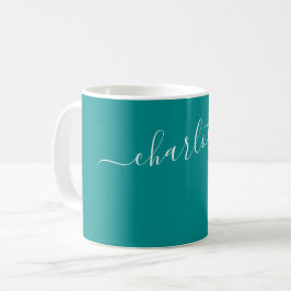 Elegante donker aqua kleur moderne naam gepersonal koffiemok