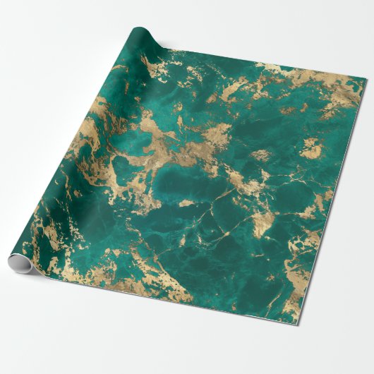 Elegante Donker Blauwgroen Groen Goud Marmeren Ker Cadeaupapier (Uitgerold)