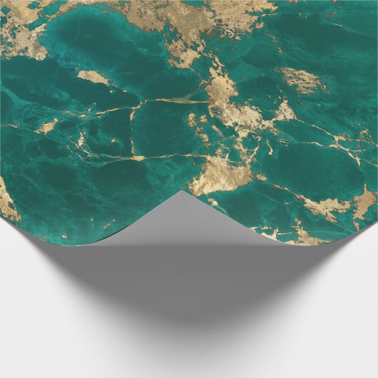 Elegante Donker Blauwgroen Groen Goud Marmeren Ker Cadeaupapier (Hoek)