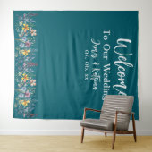  Elegante Donker Blauwgroen Huwelijksachtergrond Wandkleed (In Situ (horizontaal))