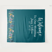  Elegante Donker Blauwgroen Huwelijksachtergrond Wandkleed (Voorkant (horizontaal))