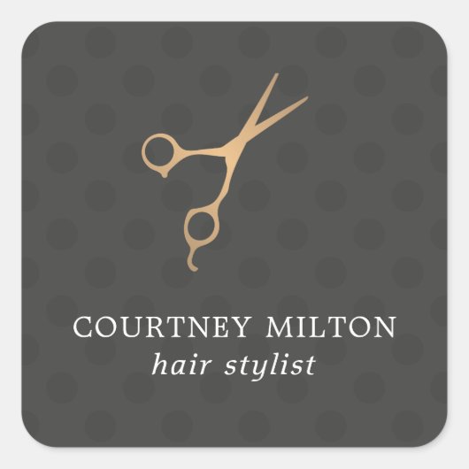 Elegante donker gestippelde faux gouden schaar haa vierkante sticker (Voorkant)
