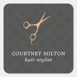 Elegante donker gestippelde faux gouden schaar haa vierkante sticker