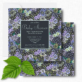 Elegante donker marineblauwe botanische bloemenkra kaart