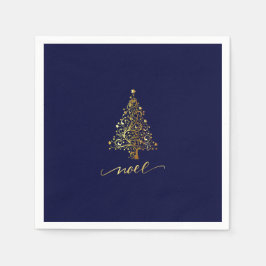 Elegante donker marineblauwe en gouden kerstboom N Servet