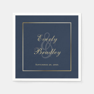 Elegante donker marineblauwe gouden rand script  servet