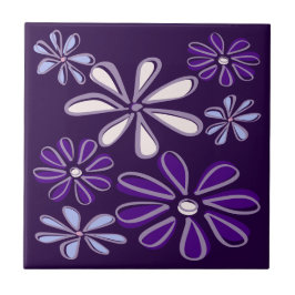 Elegante Donker Paarsblauwe Bloem Doodle Tegeltje