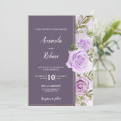 Elegante Donker Paarse Bloemen Huwelijksuitnodigin Kaart (Staand voorkant)
