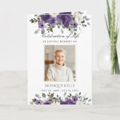 Elegante donker Paarse ivoor bloemenfoto begrafeni Programma (Voorkant)