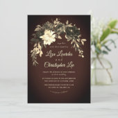 Elegante Donker Romantische Herfst Bloemen Huwelij Kaart (Staand voorkant)