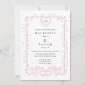 Elegante Donker Roze Trouw Franse Frame Hart Kaart (Voorkant)