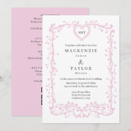 Elegante Donker Roze Trouw Franse Frame Hart Kaart