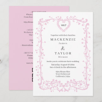 Elegante Donker Roze Trouw Franse Frame Hart Kaart