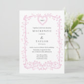 Elegante Donker Roze Trouw Franse Frame Hart Kaart (Staand voorkant)