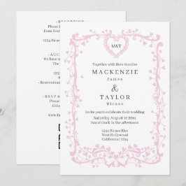Elegante Donker Roze Trouw Franse Frame Hart Kaart