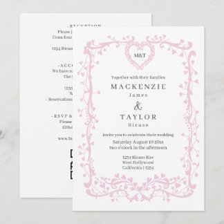 Elegante Donker Roze Trouw Franse Frame Hart Kaart