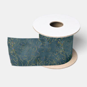 Elegante donker turquoise-blauwe aquarel goud foli satijnen lint