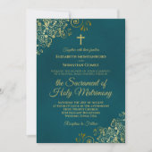 Elegante donker turquoise & gouden moderne katholi kaart (Voorkant)