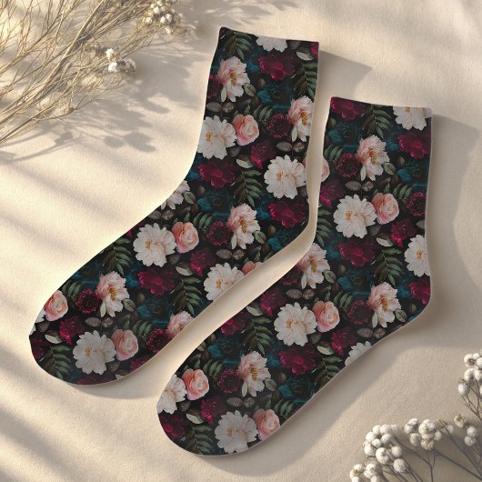 Elegante donker turquoise rode bloem sokken