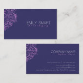 Elegante donkerblauwe achtergrond Paarse  kant Visitekaartje (Voorkant / Achterkant)