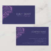 Elegante donkerblauwe achtergrond Paarse kant Visitekaartje (Voorkant / Achterkant)