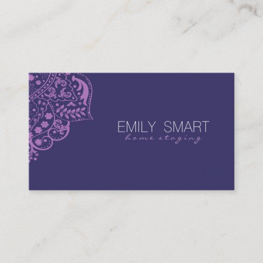 Elegante donkerblauwe achtergrond Paarse kant Visitekaartje (Voorkant)