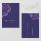 Elegante donkerblauwe achtergrond Paarse  kant Visitekaartje (Voorkant / Achterkant)