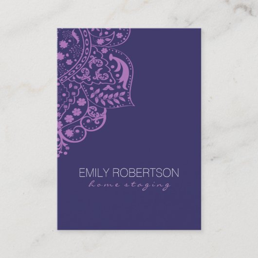Elegante donkerblauwe achtergrond Paarse  kant Visitekaartje (Voorkant)