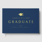Elegante donkerblauwe afstudeerdop afstuderen naam gastenboek (Voorkant)