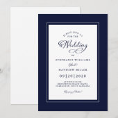 Elegante donkerblauwe bruiloft chic moderne kallig kaart (Voorkant / Achterkant)