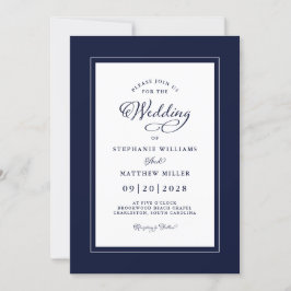 Elegante donkerblauwe bruiloft chic moderne kallig kaart