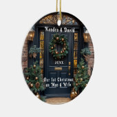 Elegante donkerblauwe deurkrans gouden Ornamenten (Rechts)