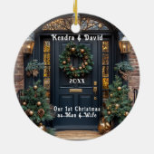 Elegante donkerblauwe deurkrans gouden Ornamenten (Achterkant)