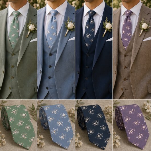 Elegante donkerblauwe ditsy bloemen stropdas