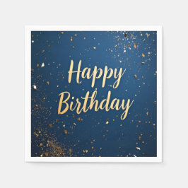 Elegante donkerblauwe en faux gouden verjaardag servet