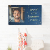 Elegante donkerblauwe en faux gouden verjaardag spandoek (Insitu)