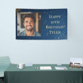 Elegante donkerblauwe en faux gouden verjaardag spandoek (Beurs)