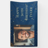 Elegante donkerblauwe en faux gouden verjaardag spandoek (Verticaal)