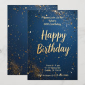 Elegante donkerblauwe en faux gouden verjaardagsui kaart (Voorkant / Achterkant)