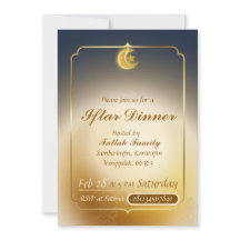 Elegante donkerblauwe en gouden Iftar-feestuitnodi