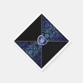 Elegante donkerblauwe en zwarte Damask | Monogram Servet (Hoek)