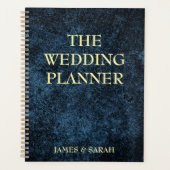 Elegante donkerblauwe gestructureerde trouwdag planner (Voorkant)