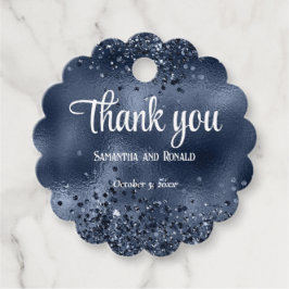 Elegante donkerblauwe glitter en Folie bruiloft Bedankjes Labels